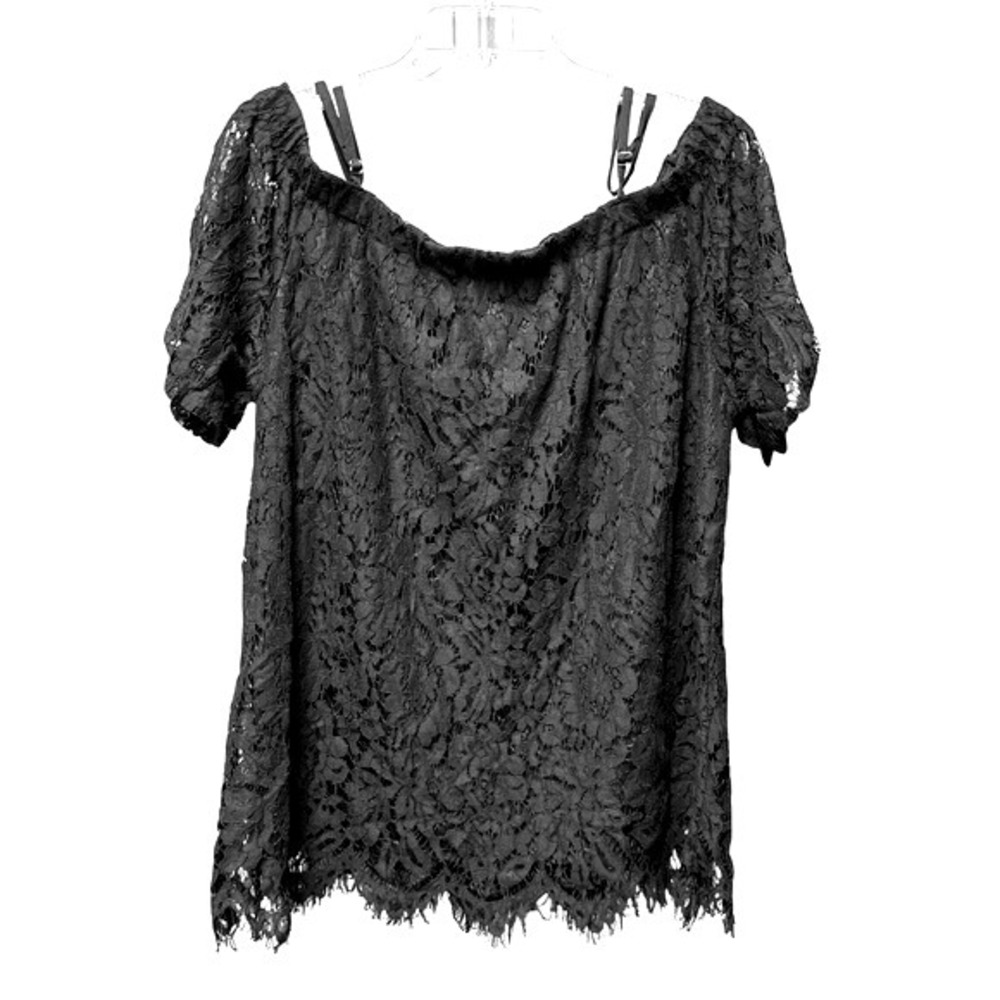 Black Women's XL Blk Lace Off Shoulder Top Boho Fairy Grunge Whimsigoth Goth Y2K